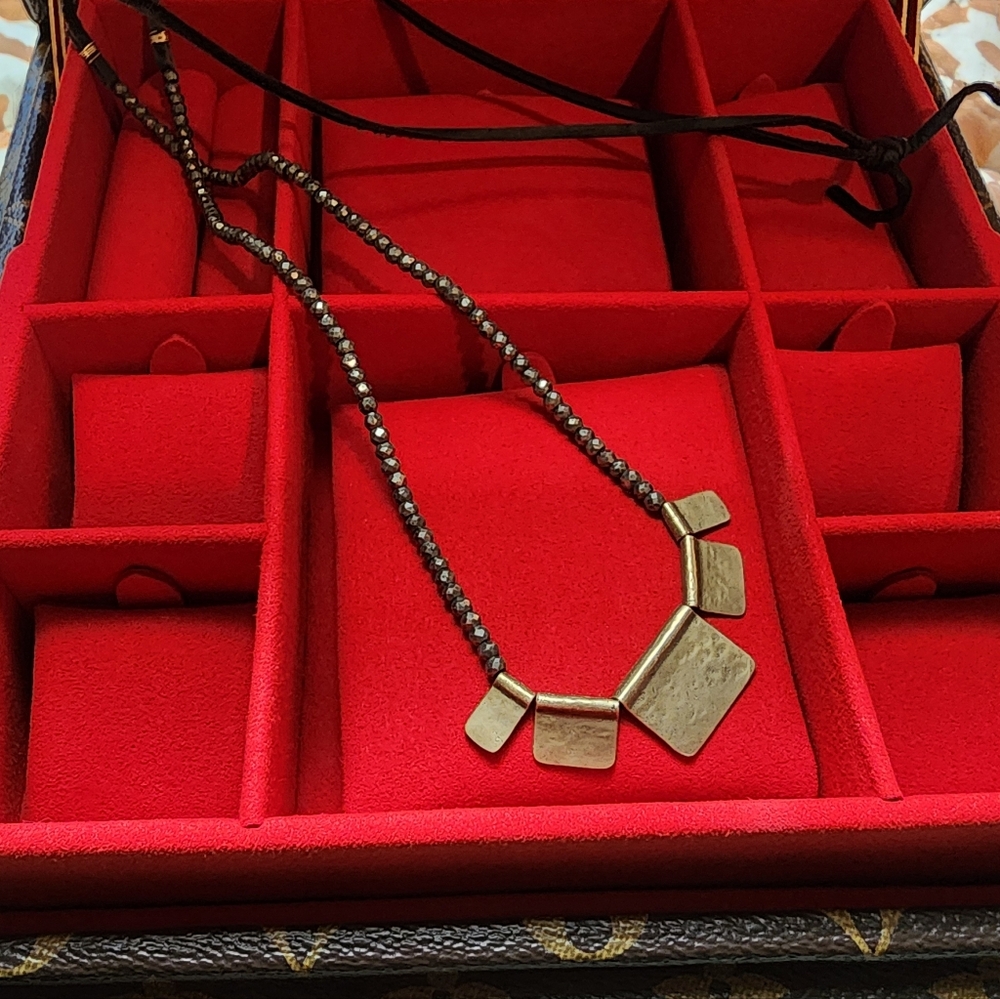 Beaded Leather And Metal Long Necklace